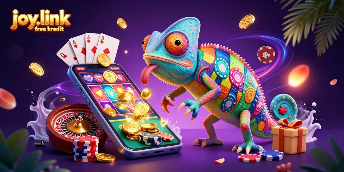 Engaging the excitement of joy.link free kredit with vibrant casino elements and a chameleon owner.