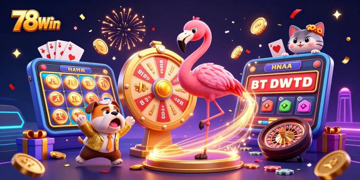 Engaging with the vibrant 78Win gaming experience featuring casino elements and an energetic prize scene.