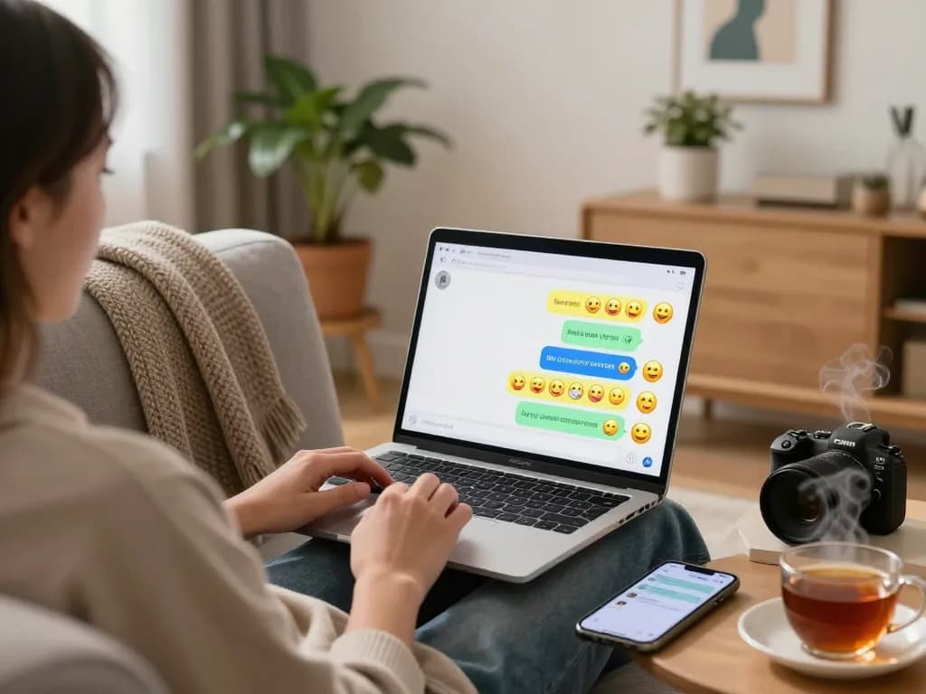 Engaging in an ai sex chat on a cozy sofa, showcasing modern technology in a warm atmosphere.