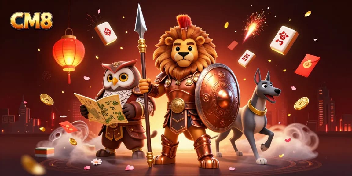 Engage with CM8's thrilling casino games featuring a Spartan lion and dynamic gaming elements.