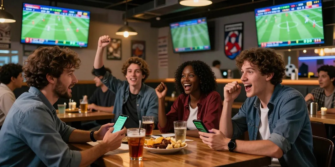 Exciting scene of football betting in Malaysia with bettors watching live matches, placing bets, and enjoying the game atmosphere.