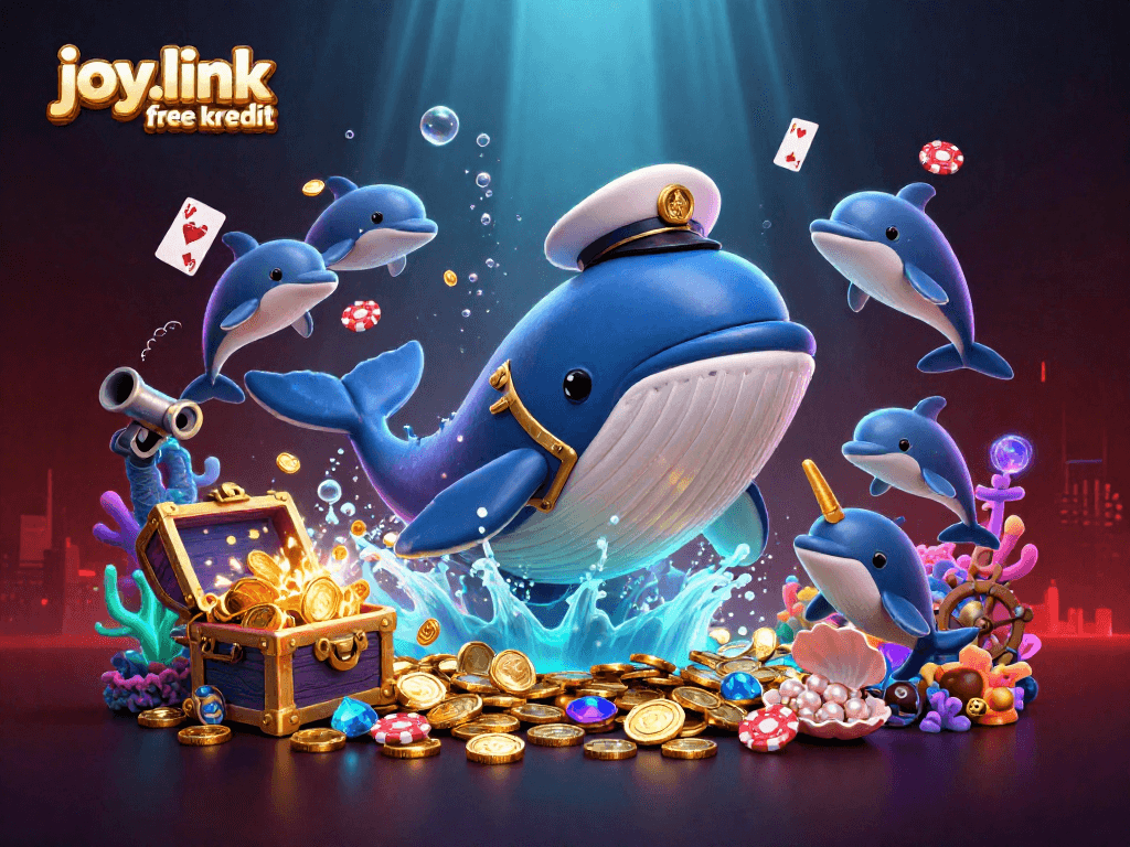 Experience excitement with joy.link free kredit as playful dolphins and a giant whale celebrate wins