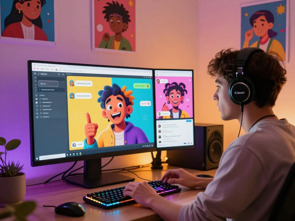 Engaging scene of a user interacting with 18+ AI characters in a vibrant chat platform, displaying dynamic digital environment.