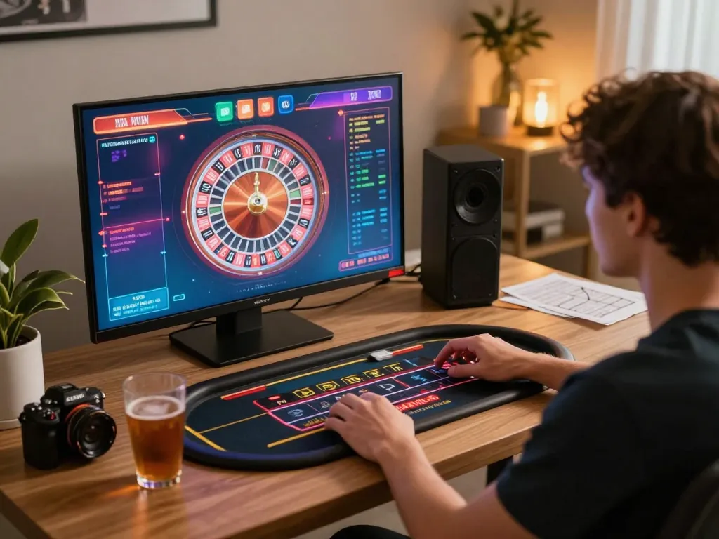 Engaging with RR88 online casino gameplay on a tablet at home in a cozy setting.