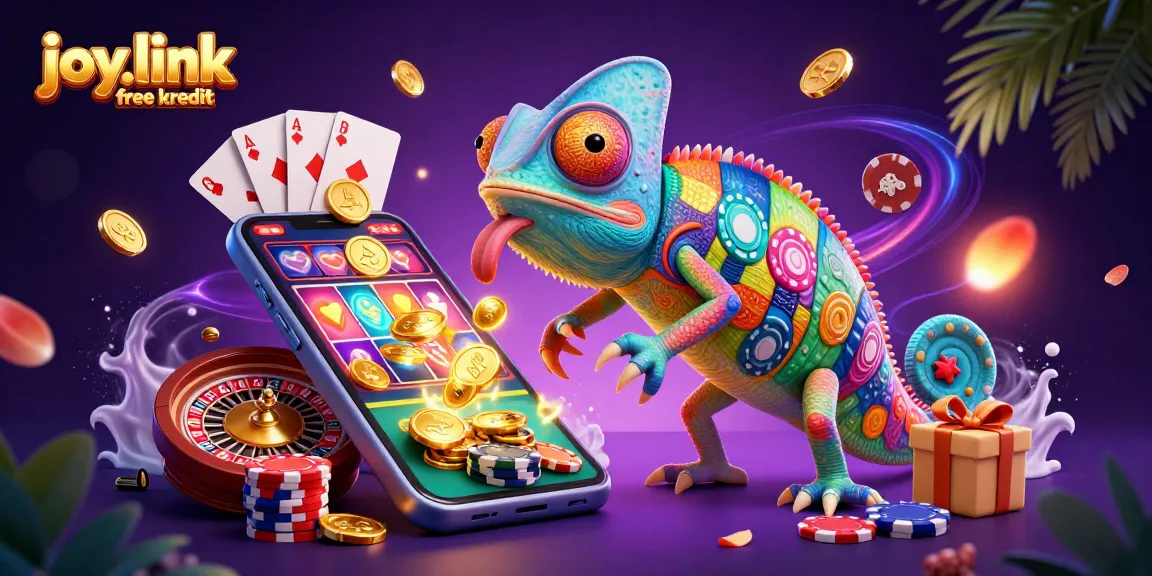 Engaging the excitement of joy.link free kredit with vibrant casino elements and a chameleon owner.