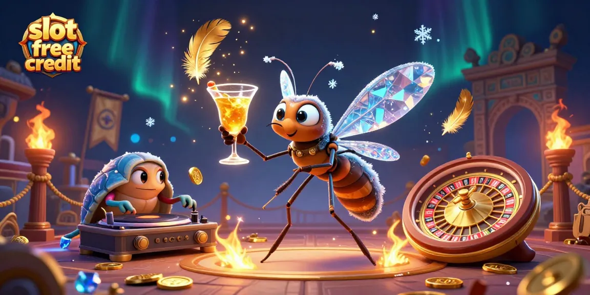 Engage with slot free credit offers at an exciting casino-themed 3D illustration capturing fun.