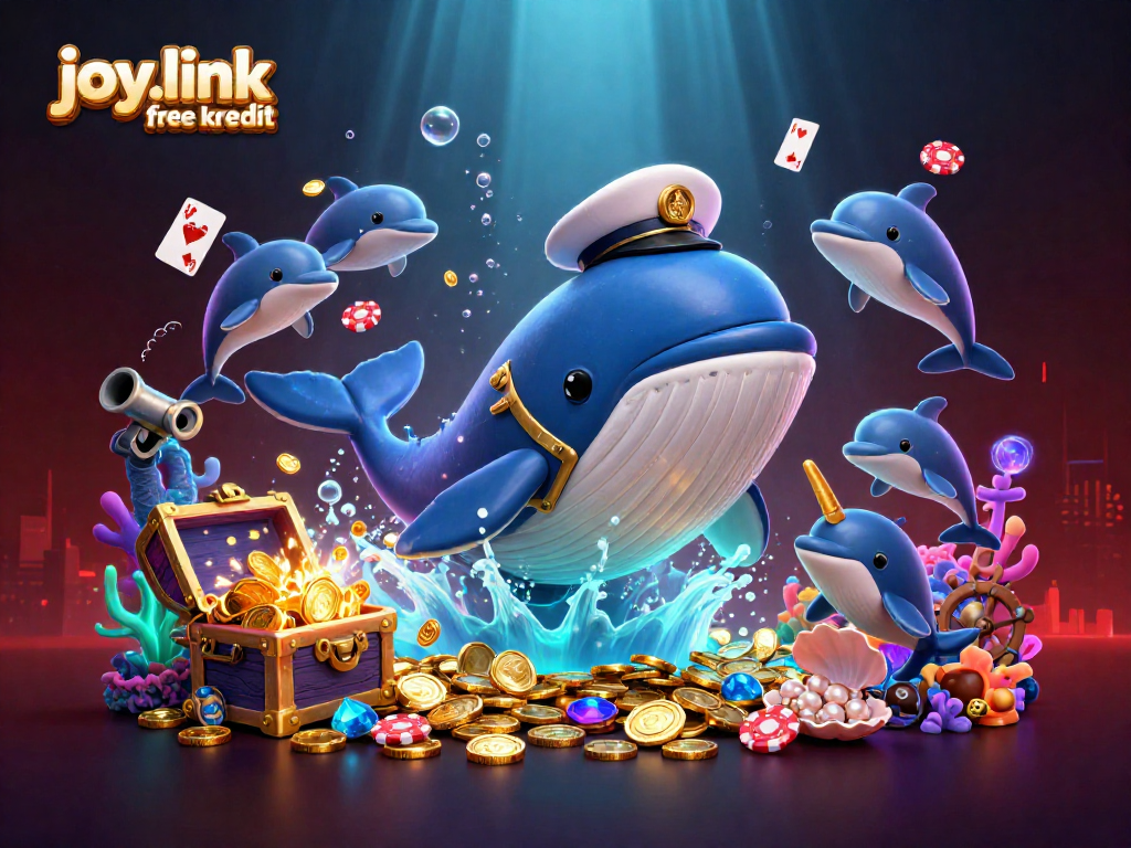 Experience excitement with joy.link free kredit as playful dolphins and a giant whale celebrate wins