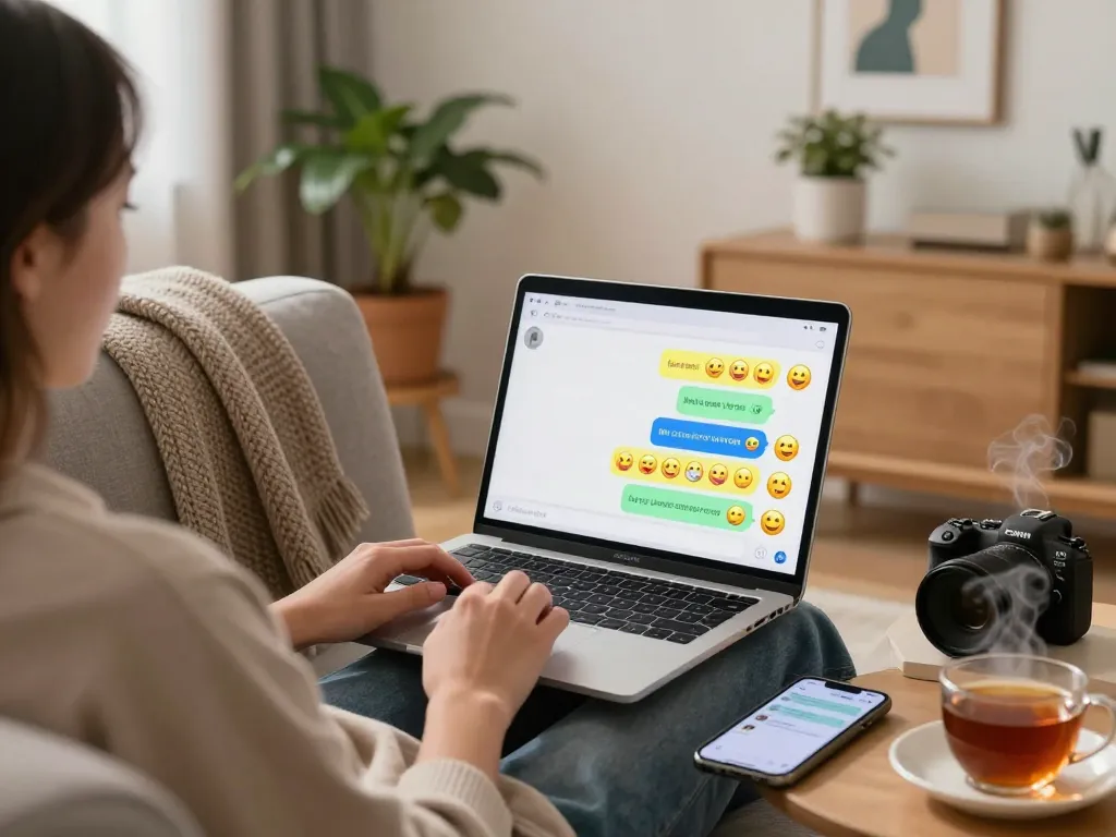 Engaging in an ai sex chat on a cozy sofa, showcasing modern technology in a warm atmosphere.