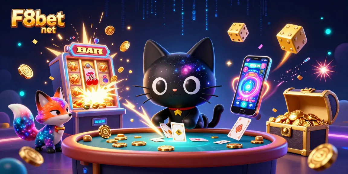Experience dynamic gaming excitement at F8bet net with vibrant casino elements and characters.