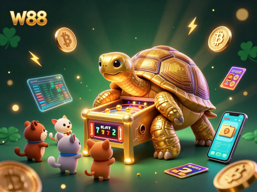 Experience thrilling fun with W88 as a dazzling tortoise pinball machine ignites the casino vibe!