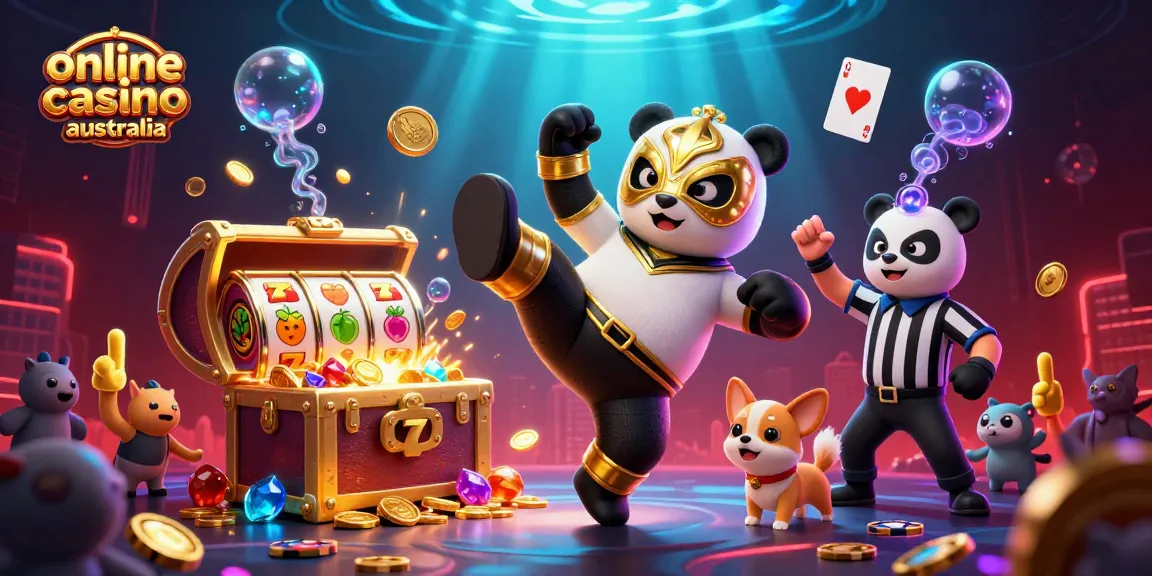Engage with our dynamic 3D scene showcasing thrilling online casino Australia action featuring a wrestler panda.