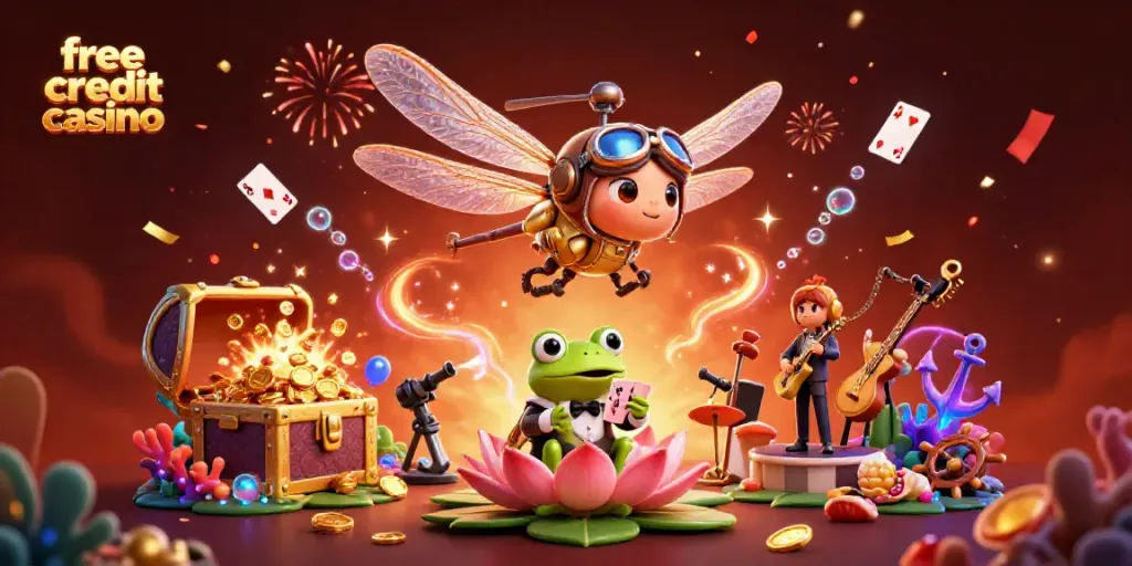 Engage in thrilling gameplay at a free credit casino with vibrant characters and exciting elements.