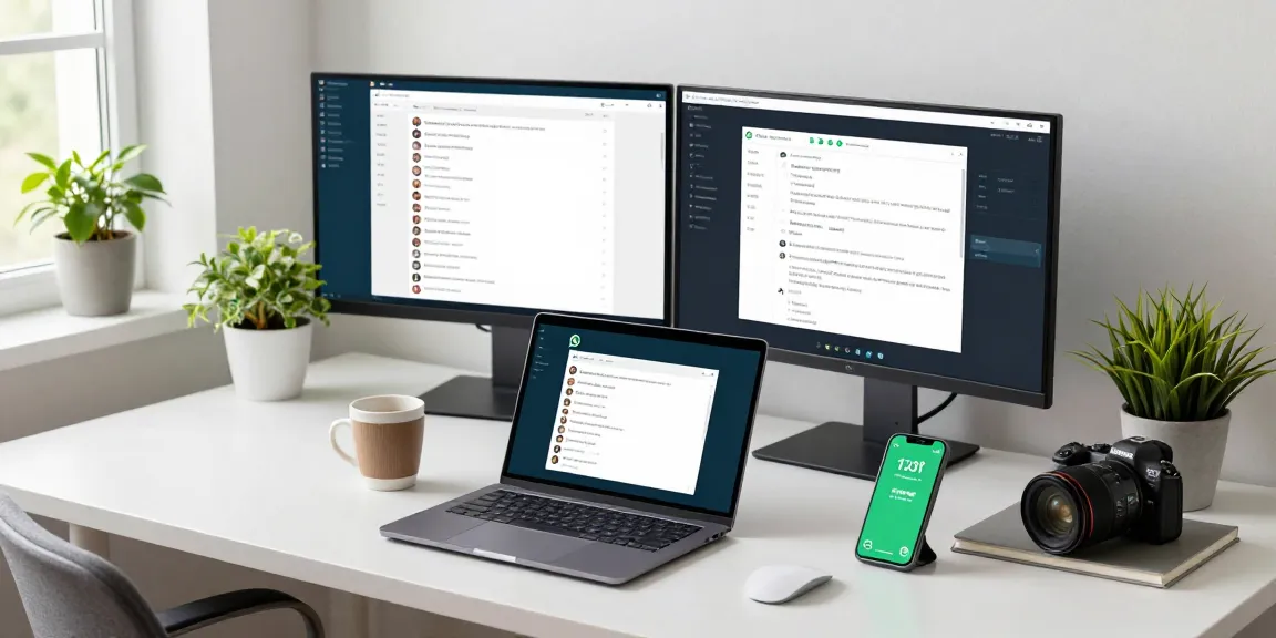 User engaging with WhatsApp網頁版 on a laptop in a modern home office, showcasing productivity and connectivity.