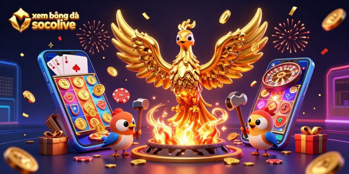 Experience a thrilling moment as xem bóng đá socolive features a golden phoenix unleashing coins and slot games.