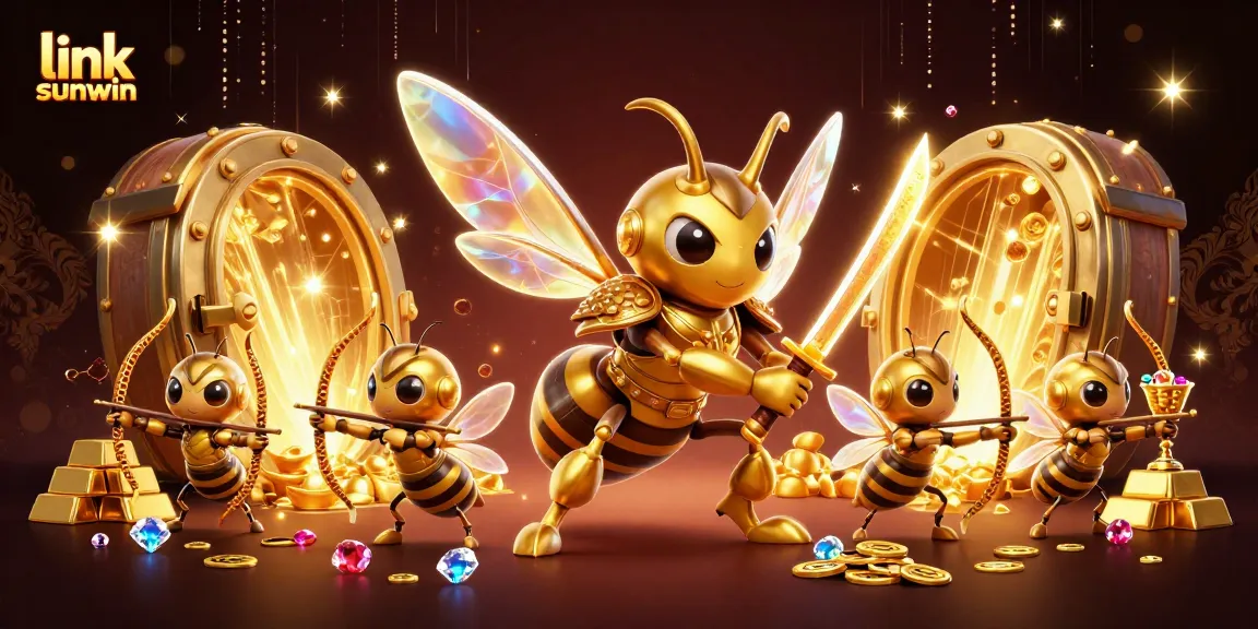 Engage in thrilling gameplay with link sunwin, showcasing a vibrant 3D casino illustration filled with golden treasures and adventurous spirits.