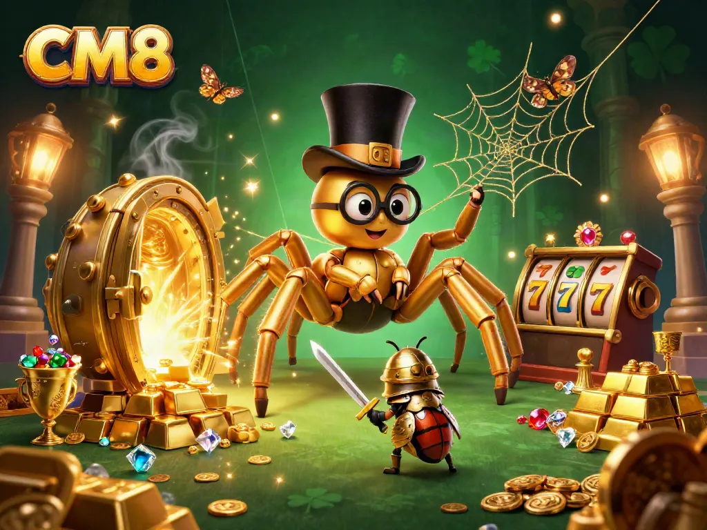 Engage in CM8 online gaming with a vibrant 3D world featuring golden treasures and thrilling characters.
