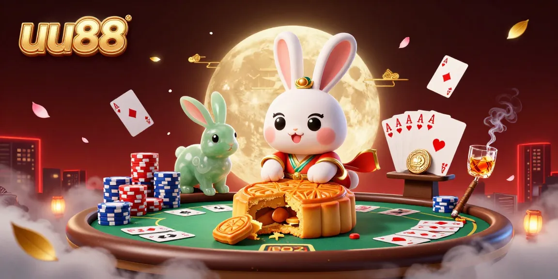 Experience the thrills at uu88 with an enchanting moon rabbit illustration revealing poker chips.