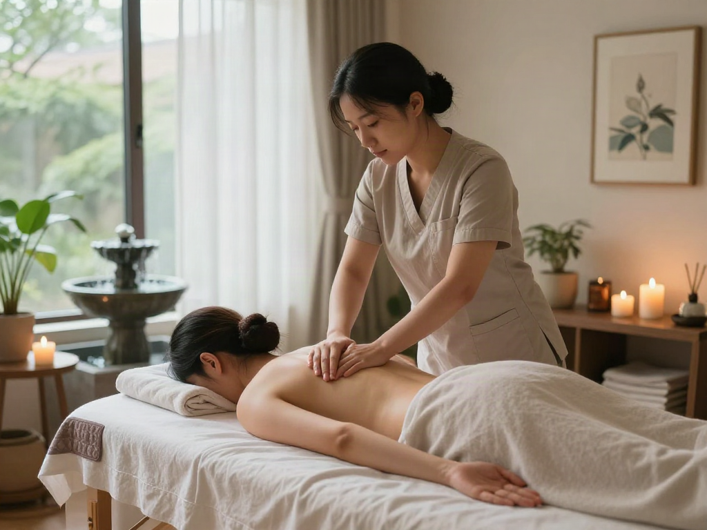 A calming massage therapy session highlighting 금천구출장안마 benefits in a tranquil setting with soothing elements.