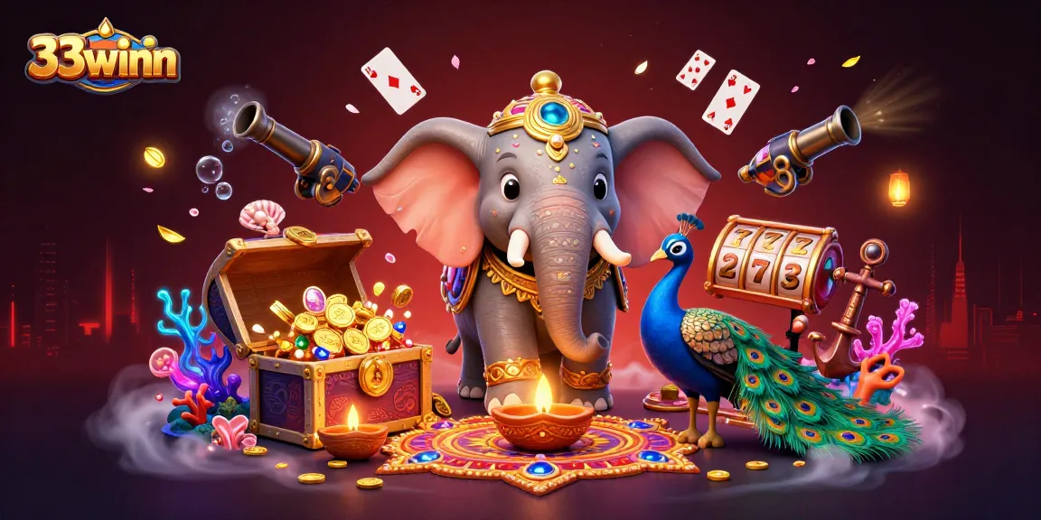Experience the excitement of 33winn with a vibrant casino-themed illustration featuring dynamic characters and gaming elements.