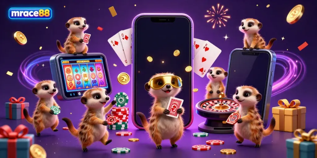 Experience the excitement of mrace88 with meerkats leading a lively online casino scene, filled with games and festive energy.