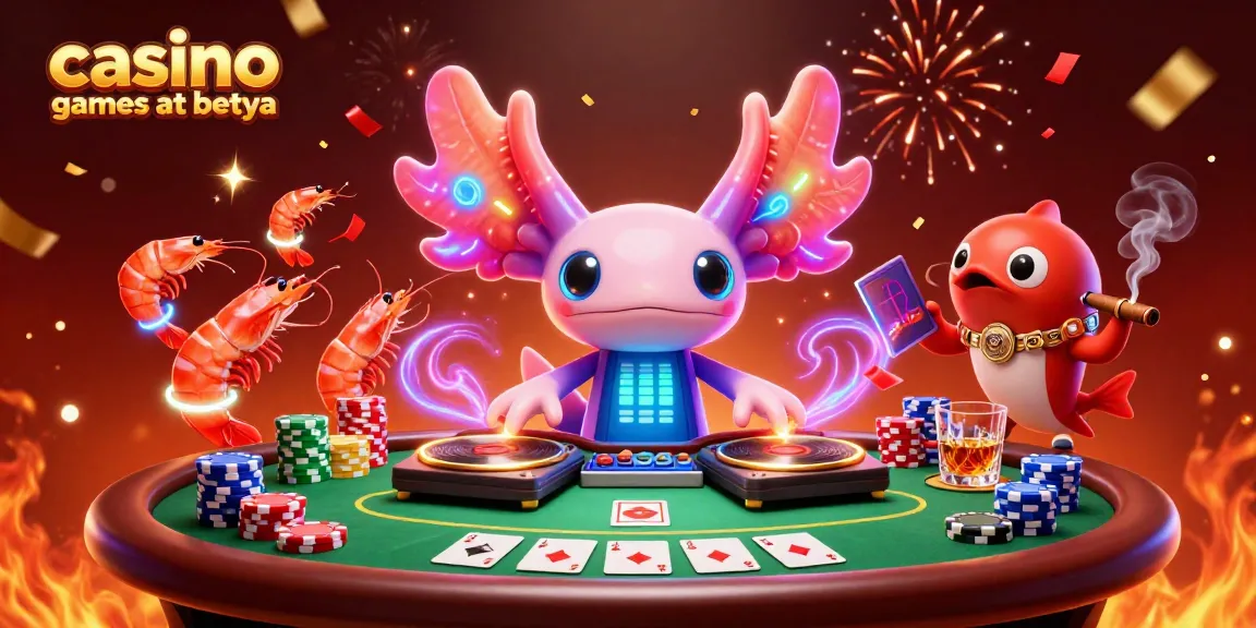 Engage with vibrant casino games at betya featuring a neon axolotl DJ and animated sea creatures.