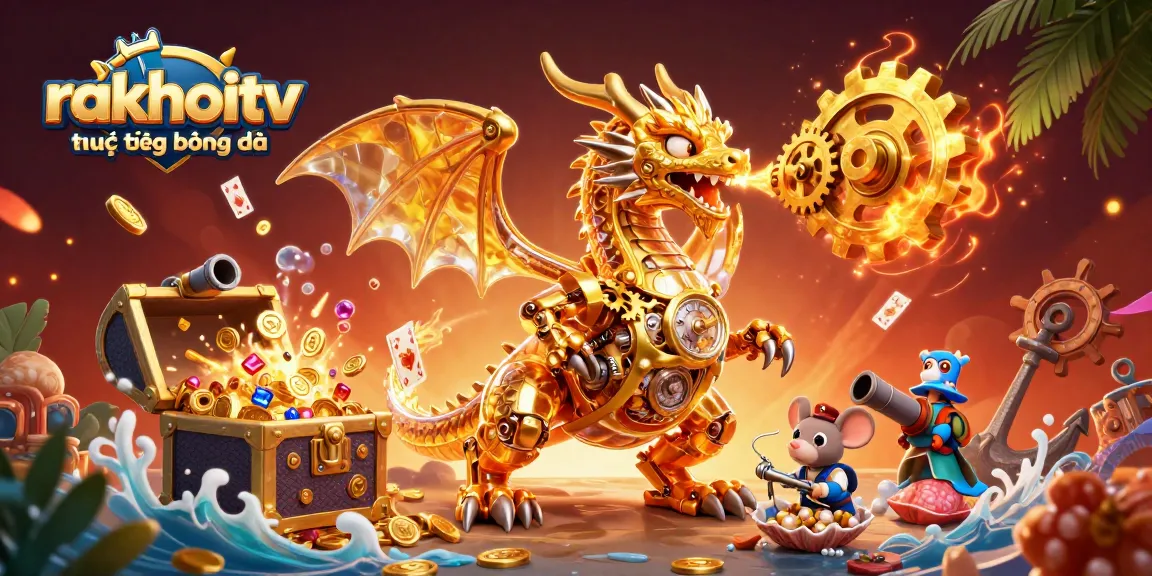 Experience rakhoitv trực tiếp bóng đá with a dynamic gaming scene featuring a golden dragon and vibrant casino elements.